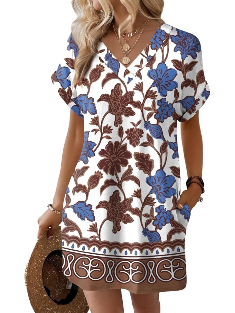 Women's Aloha Pattern Dresses Wedding Guest Casual Beach Vacation Summer T Shirt - Picture 4 of 5